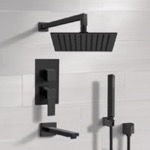 Remer TSH35 Matte Black Tub and Shower Faucet Set with Handheld, Rain Shower Head